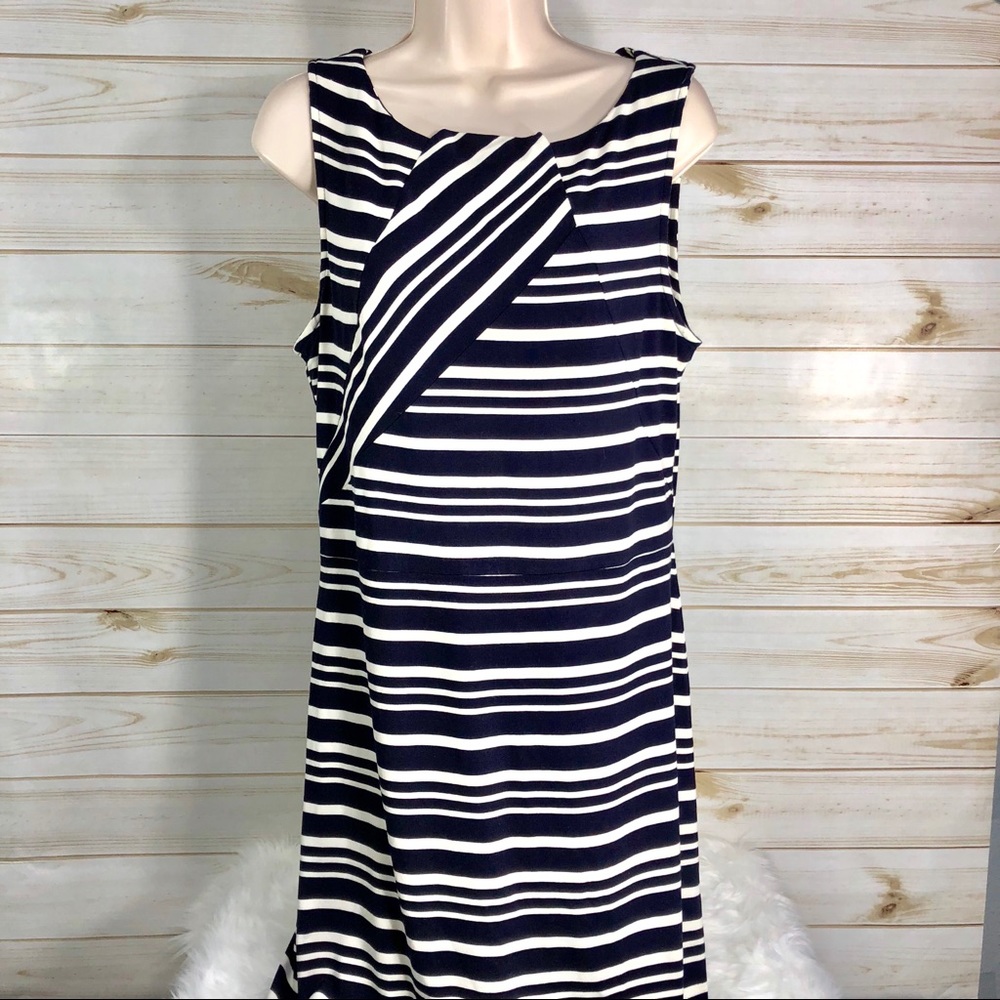 Cremieux dark blue and white striped sheath dress - Picture 2 of 8